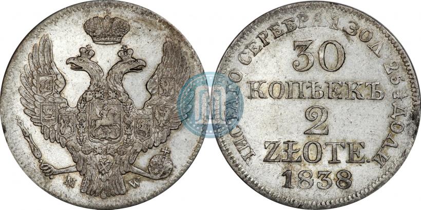 Picture 30 kopecks - 2 złotych 1838 year MW 
