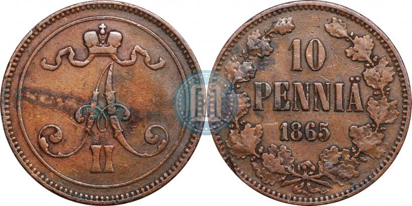 Фото 10 пенни 1865 года  