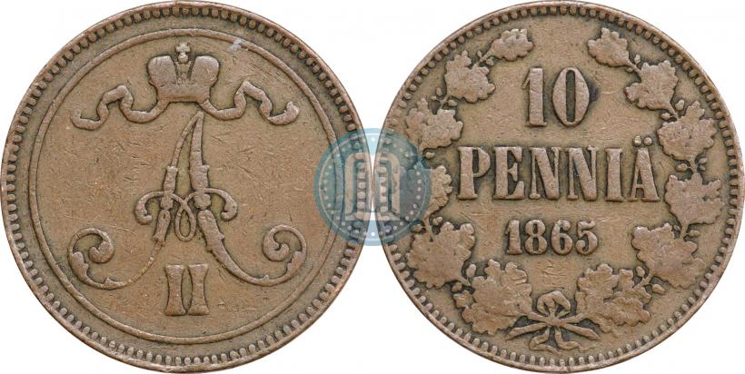 Фото 10 пенни 1865 года  
