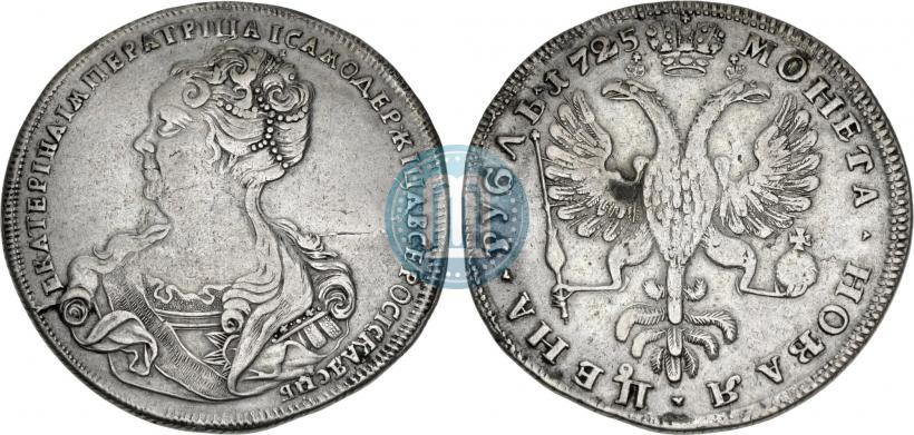 Фото 1 рубль 1725 года СПБ "Петербургский тип, портрет влево"