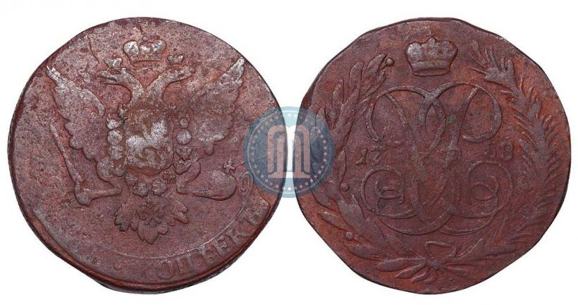 Фото 5 копеек 1758 года  