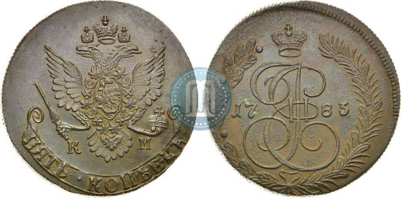 Фото 5 копеек 1783 года КМ 