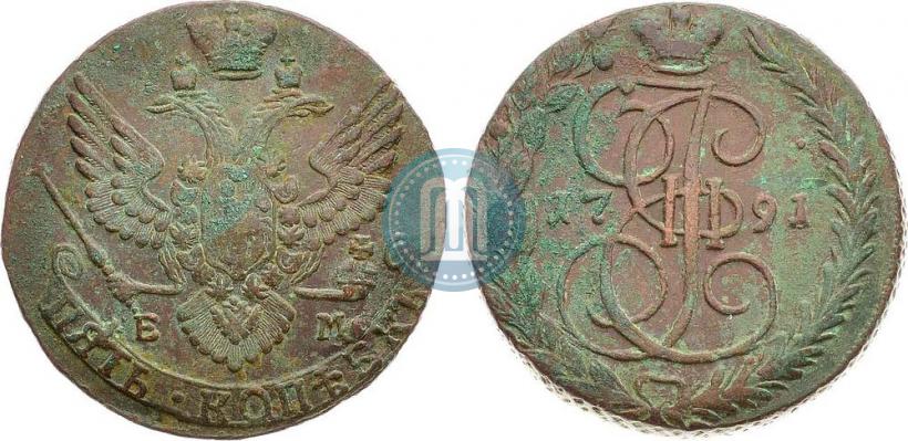 Picture 5 kopecks 1791 year ЕМ 