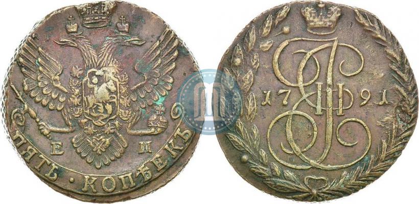 Picture 5 kopecks 1791 year ЕМ 