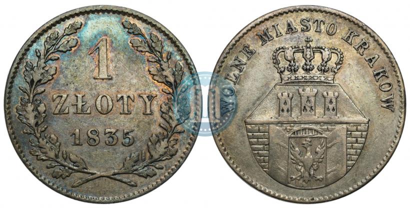 Picture 1 złoty 1835 year  "Free city of Kraków"