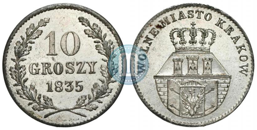 Фото 10 грошей 1835 года  "Свободный город Краков"