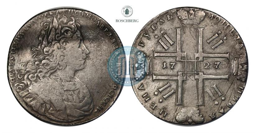 Фото 1 рубль 1727 года СПБ "Петербургский тип"