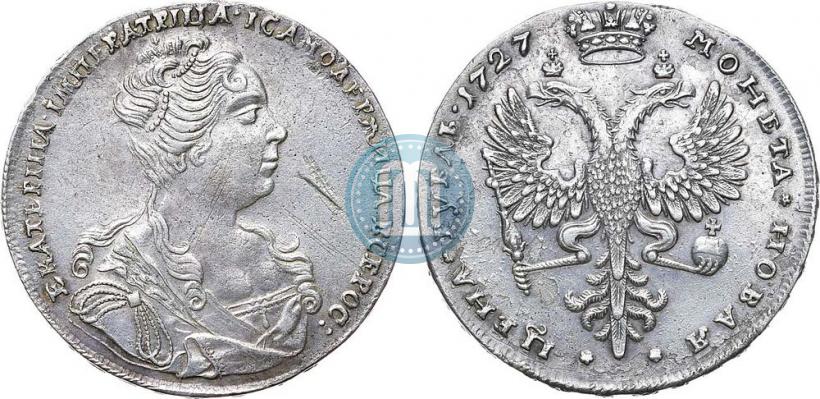 Фото 1 рубль 1727 года  "Московский тип, портрет вправо"