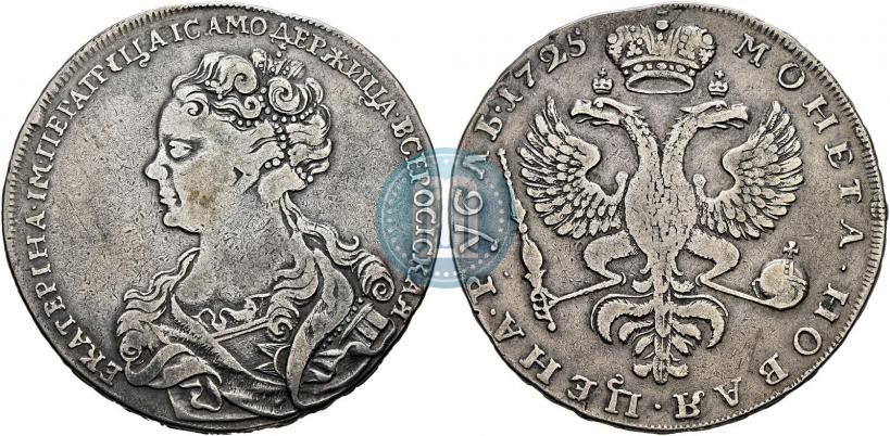 Фото 1 рубль 1725 года  "Московский тип, портрет влево"