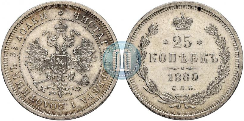Фото 25 копеек 1880 года СПБ-НФ 