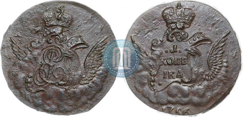 Picture 1 kopeck 1756 year  
