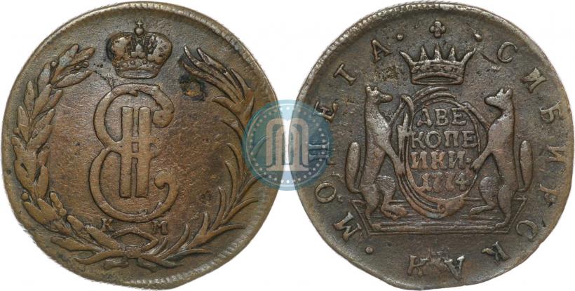Фото 2 копейки 1774 года КМ 