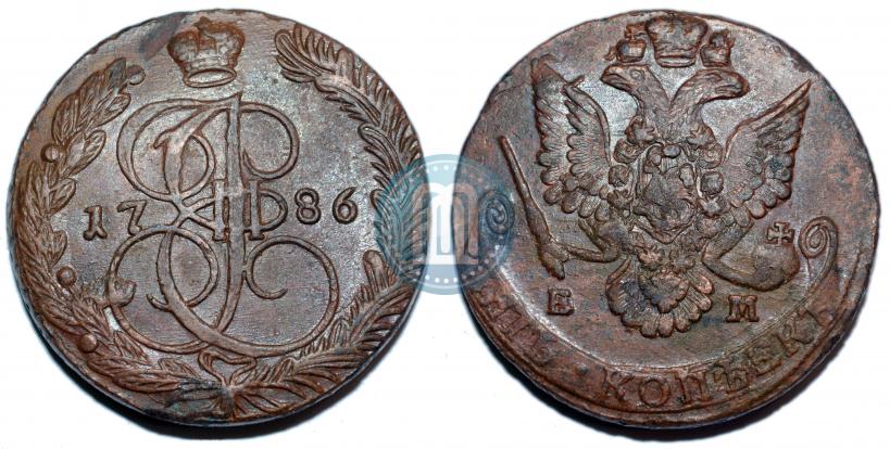 Picture 5 kopecks 1786 year ЕМ 