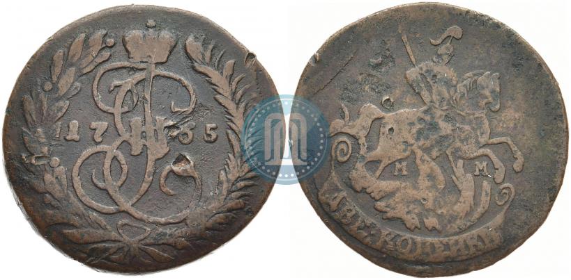 Фото 2 копейки 1765 года ММ 