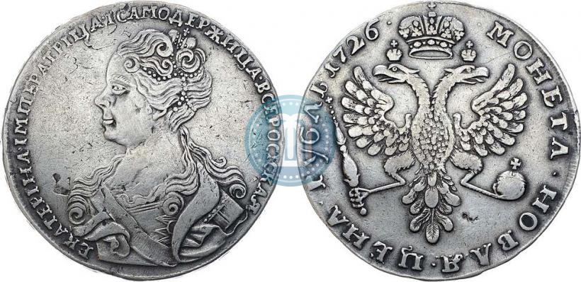 Фото 1 рубль 1726 года  "Московский тип, портрет влево"
