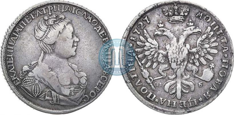 Фото Полтина 1727 года СПБ "Петербургский тип, портрет вправо"