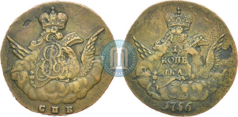 Picture 1 kopeck 1756 year СПБ 