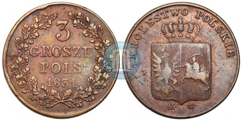Фото 3 гроша 1831 года KG "Польское восстание"
