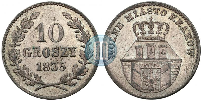 Фото 10 грошей 1835 года  "Свободный город Краков"