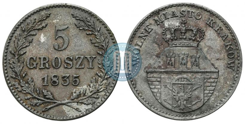 Фото 5 грошей 1835 года  "Свободный город Краков"