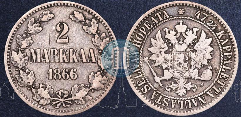 Picture 2 markkaa 1866 year S 