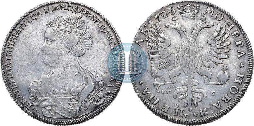 Picture 1 rouble 1726 year СПБ "Petersburg type, portrait turned to the left"