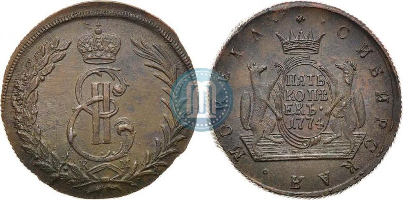 Фото 5 копеек 1774 года КМ 