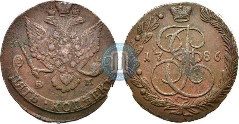 Picture 5 kopecks 1786 year ЕМ 