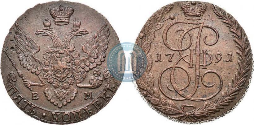Picture 5 kopecks 1791 year ЕМ 