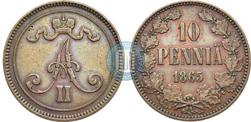 Picture 10 pennia 1865 year  