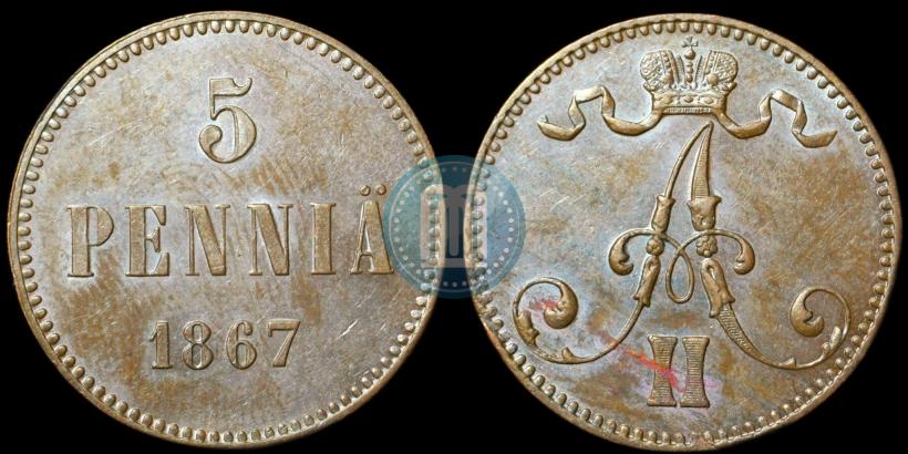 Picture 5 pennia 1867 year  
