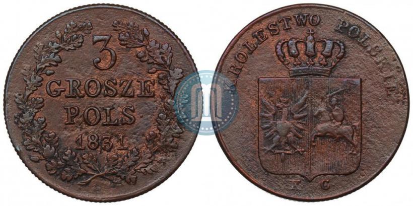 Фото 3 гроша 1831 года KG "Польское восстание"