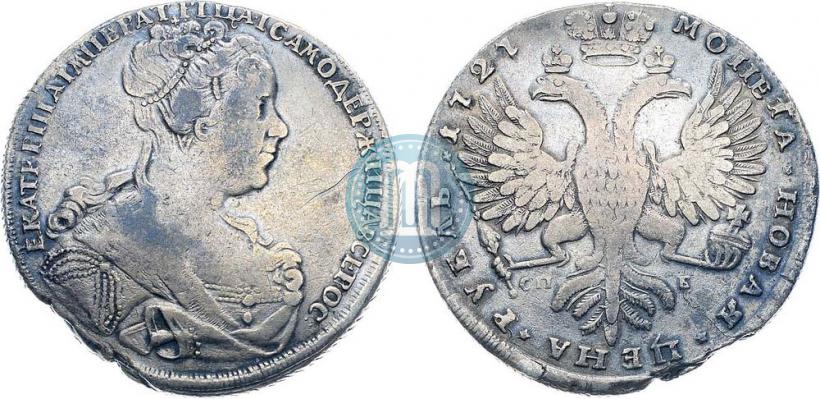 Picture 1 rouble 1727 year СПБ "Petersburg type, portrait turned to the right"