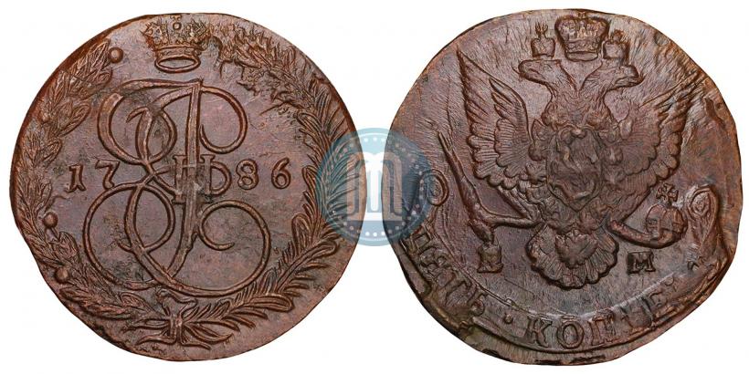 Picture 5 kopecks 1786 year ЕМ 
