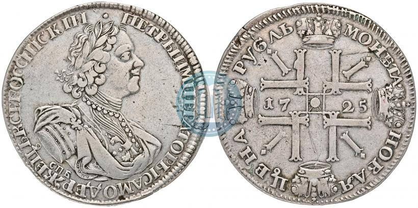 Фото 1 рубль 1725 года СПБ "Солнечный в латах"