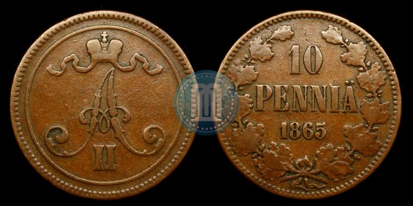 Фото 10 пенни 1865 года  
