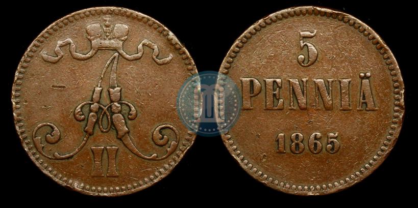 Фото 5 пенни 1865 года  
