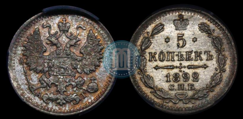 Picture 5 kopecks 1892 year СПБ-АГ 
