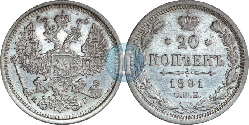 Фото 20 копеек 1891 года СПБ-АГ 