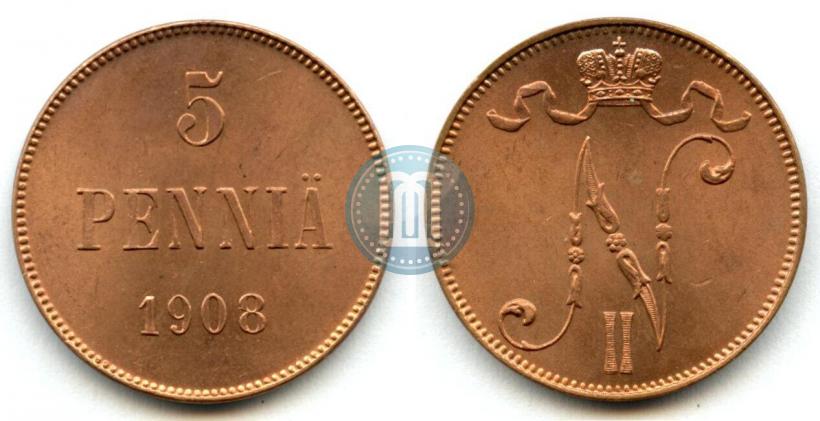 Picture 5 pennia 1908 year  