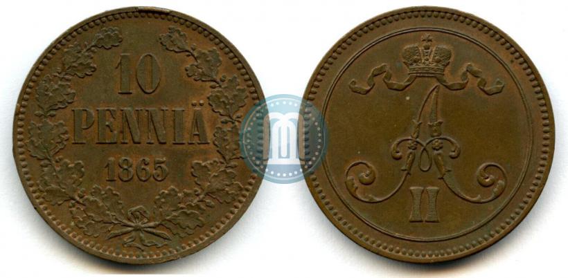 Фото 10 пенни 1865 года  