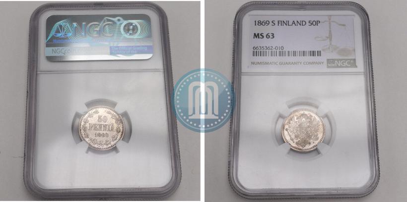 Фото 50 пенни 1869 года S 