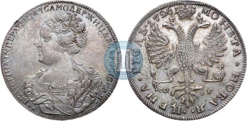 Фото 1 рубль 1726 года СПБ "Петербургский тип, портрет влево"