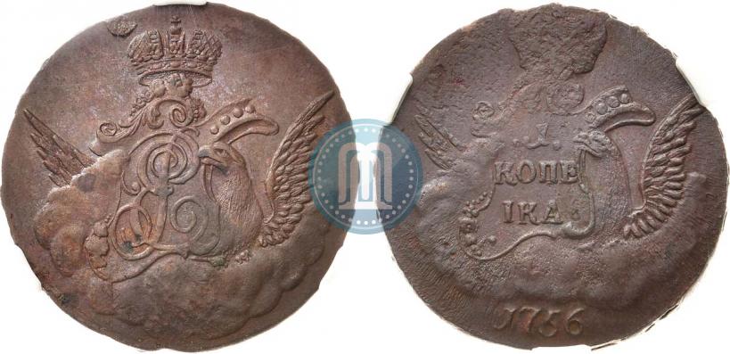 Picture 1 kopeck 1756 year  