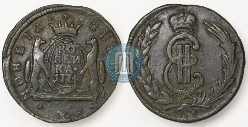 Picture 1 kopeck 1774 year КМ 