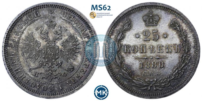 Фото 25 копеек 1880 года СПБ-НФ 