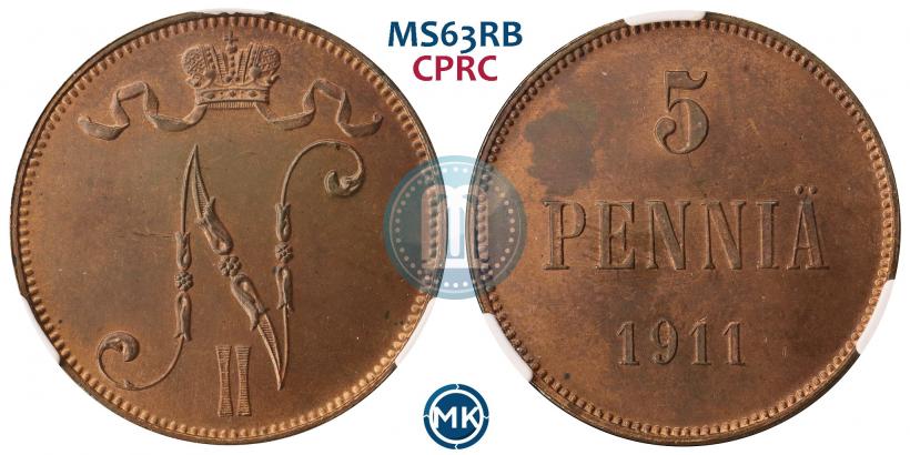 Фото 5 пенни 1911 года  