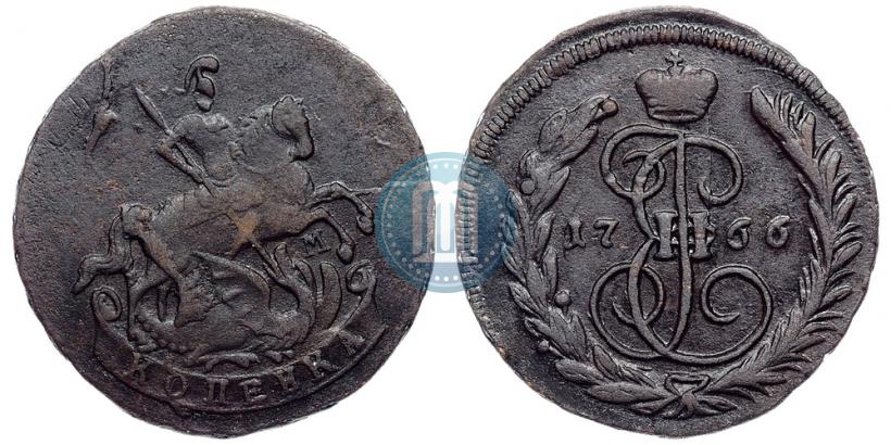 Фото 1 копейка 1766 года ММ 