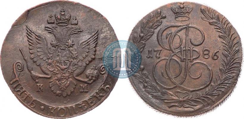 Фото 5 копеек 1786 года КМ 