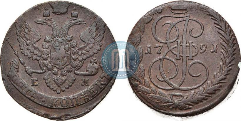 Picture 5 kopecks 1791 year ЕМ 